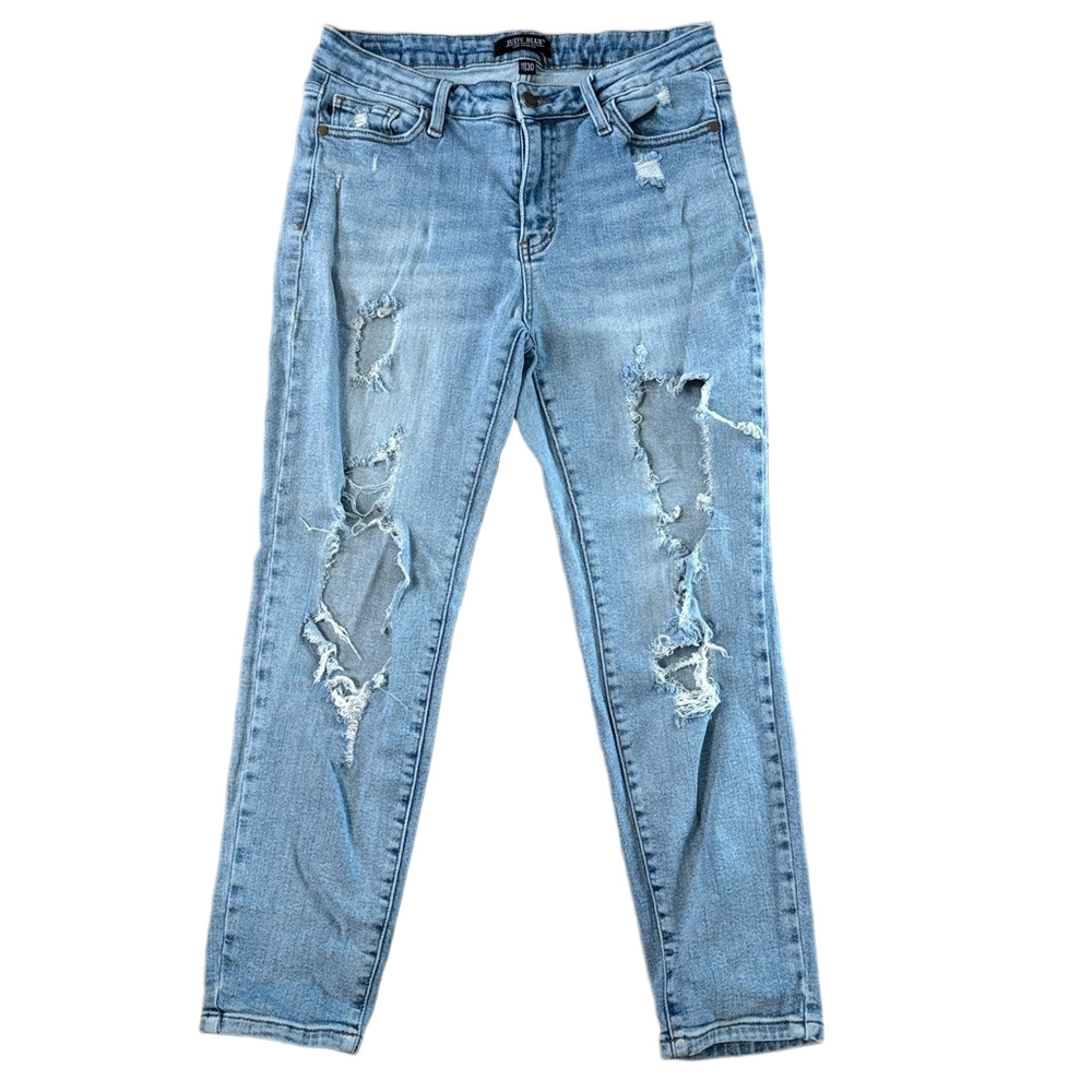 Judy Blue Destroyed Straight Leg Jeans Cropped Size 11/30